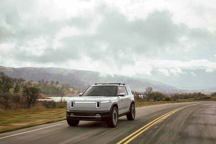 Rivian R2 driving on a road, February 2024 archive